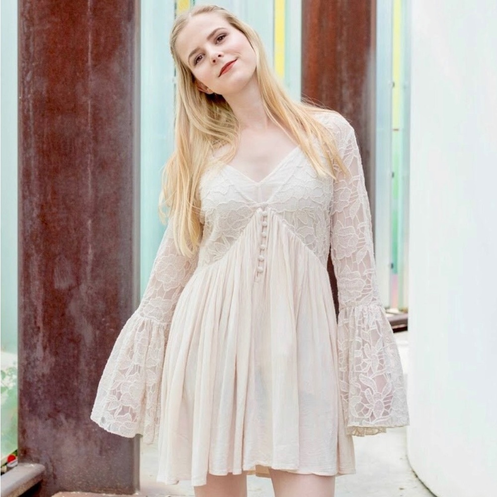 Free People Lace Bell Sleeve Dress XS